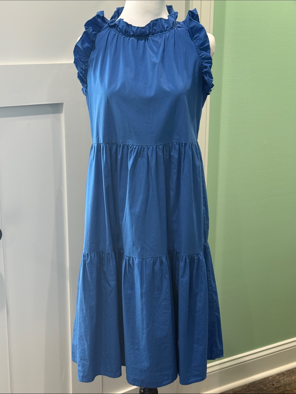 SHEIN Blue Ruffled Tiered Mini Dress. Size S